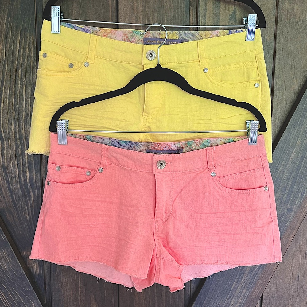 Boom Boom Jeans 2 Pairs Pink and Yellow Jean Shorts 2.5 Inches Inseam Size 11
